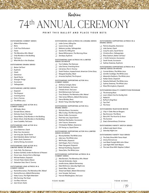 Emmy Nominations 2022 Printable List
